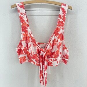 Mira Floral Tie Front Crop Top Womens L Orange Smocked Resort Summer Festival
